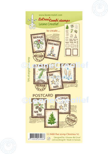 Afbeelding van LeCreaDesign® combi clear stamp Kerstpostzegels NL, 9 verschillende, 3x4 cm