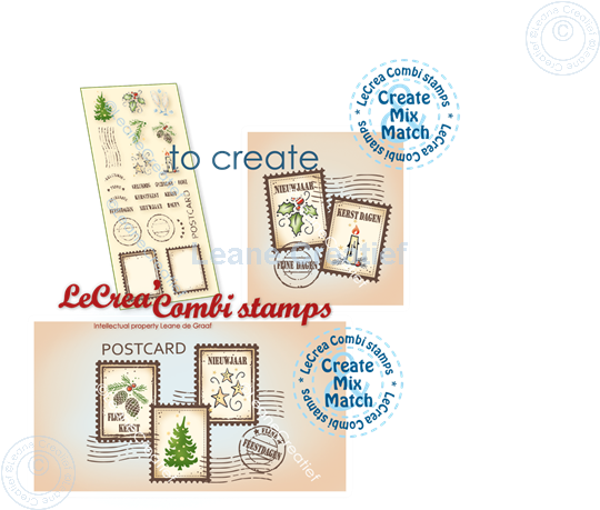 Afbeelding van LeCreaDesign® combi clear stamp Kerstpostzegels NL, 9 verschillende, 3x4 cm