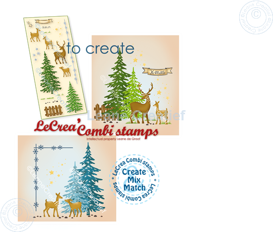 Afbeelding van LeCreaDesign® combi clear stamp Kersttafereel met Hertjes