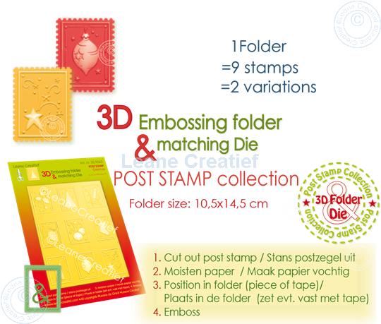 Afbeelding van 3D embossing folder met snijmal voor Kerst postzegels 3x4cm, 9 motieven