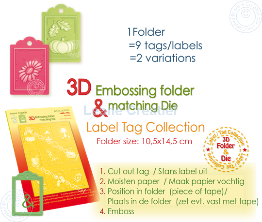 Bild von 3D embossing Schablone & Schneideschablone, Herbst Labels 3x4,5cm, 9 Motive